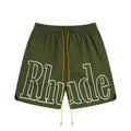 RHUDE Signature Script Logo Athletic Shorts - Olive Green