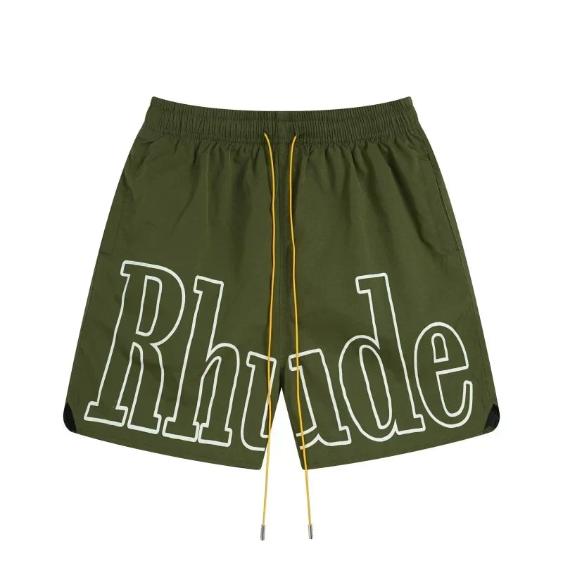 RHUDE Signature Script Logo Athletic Shorts - Olive Green