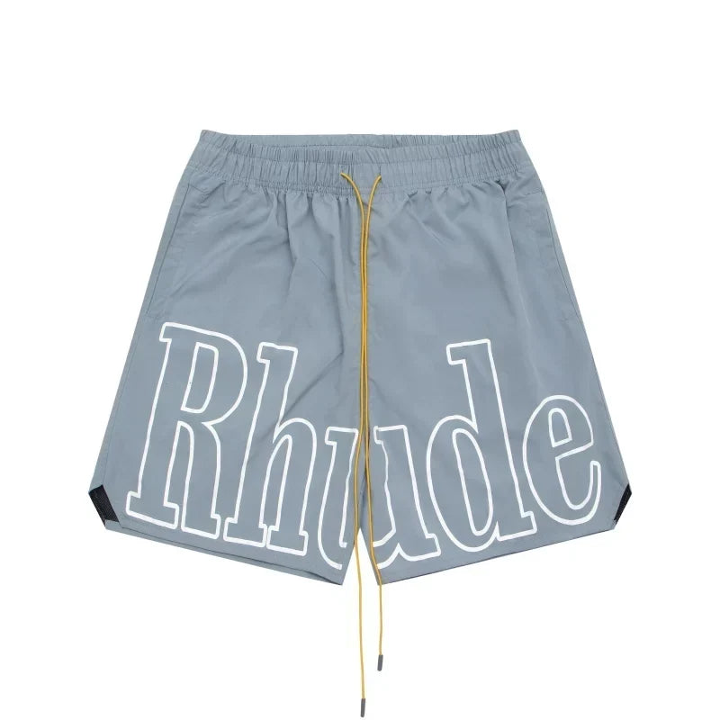 RHUDE Signature Script Logo Athletic Shorts - Slate Grey / White