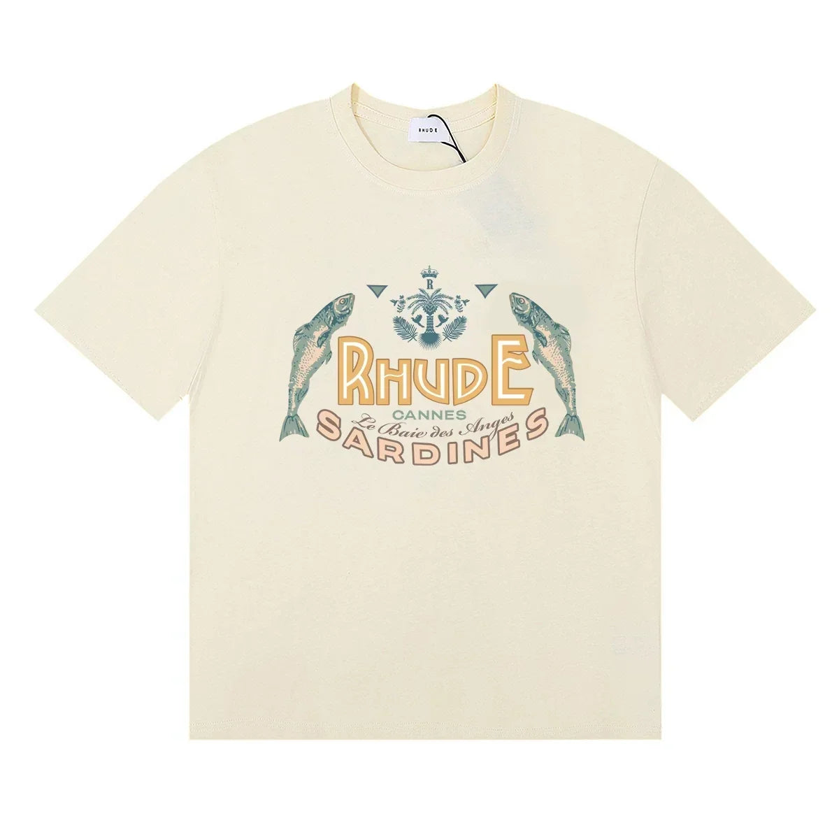 RHUDE "Sardines" Graphic Print T-Shirt - Cream