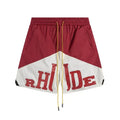 RHUDE Colorblock Athletic Shorts with Split Script Logo - Maroon / White