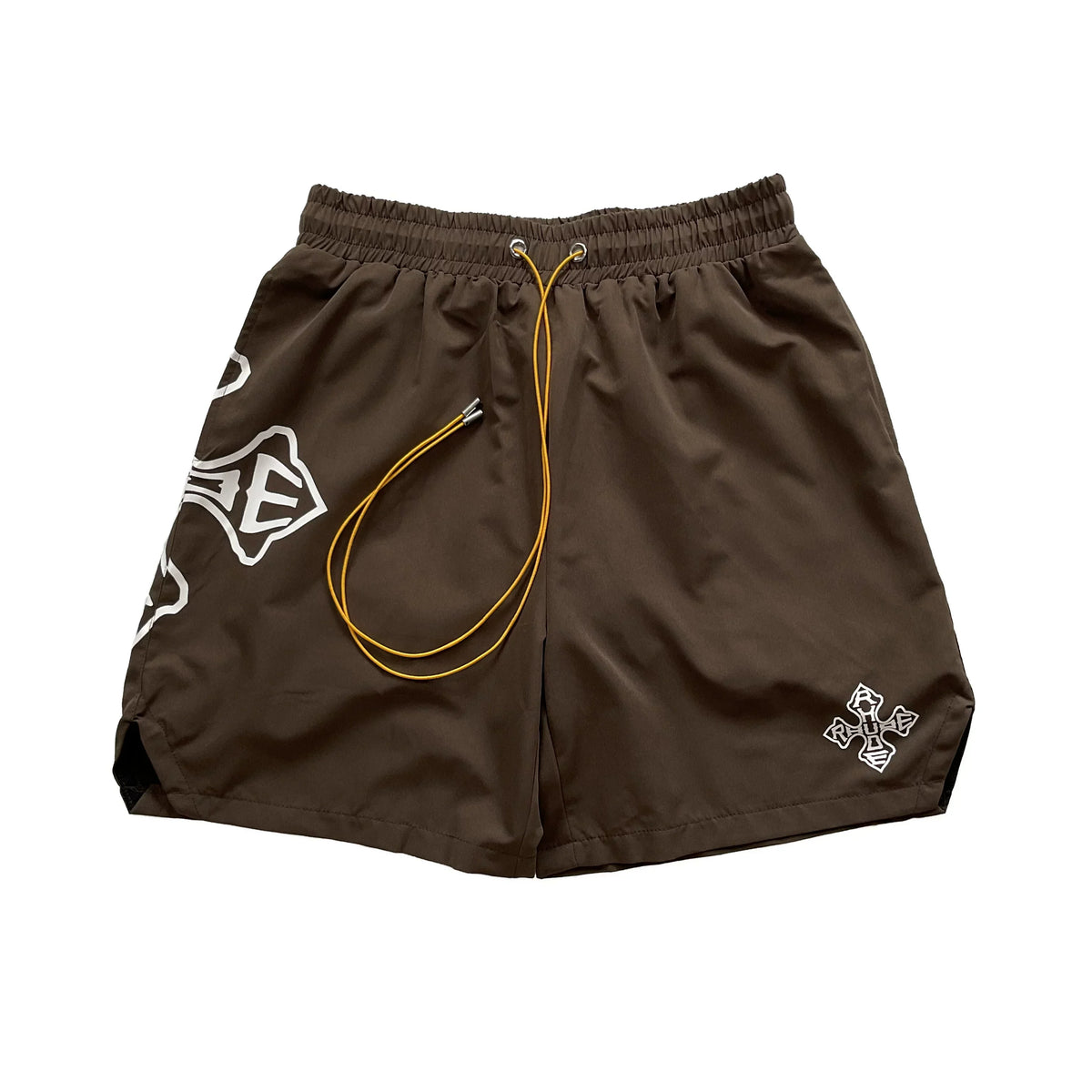 RHUDE Cross Logo Graphic Drawstring Athletic Shorts - Brown