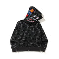 BAPE Style Camo Shark Full-Zip Hoodie - Black/Grey