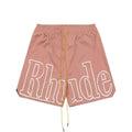RHUDE Signature Script Logo Athletic Shorts - Dusty Rose / White