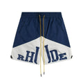 RHUDE Colorblock Athletic Shorts with Split Script Logo - Navy / White