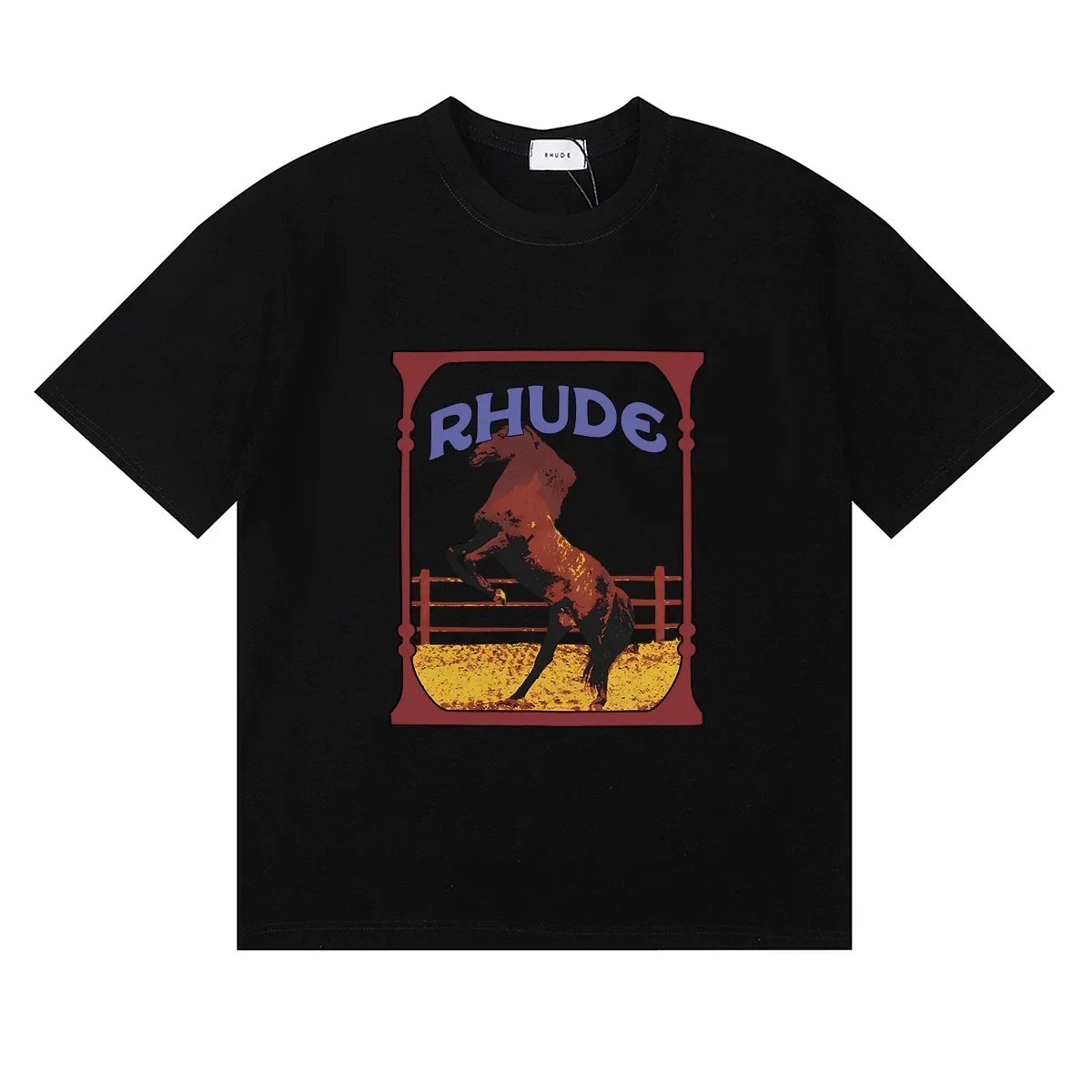 RHUDE Graphic Print T-Shirt - Black Rearing Horse Motif