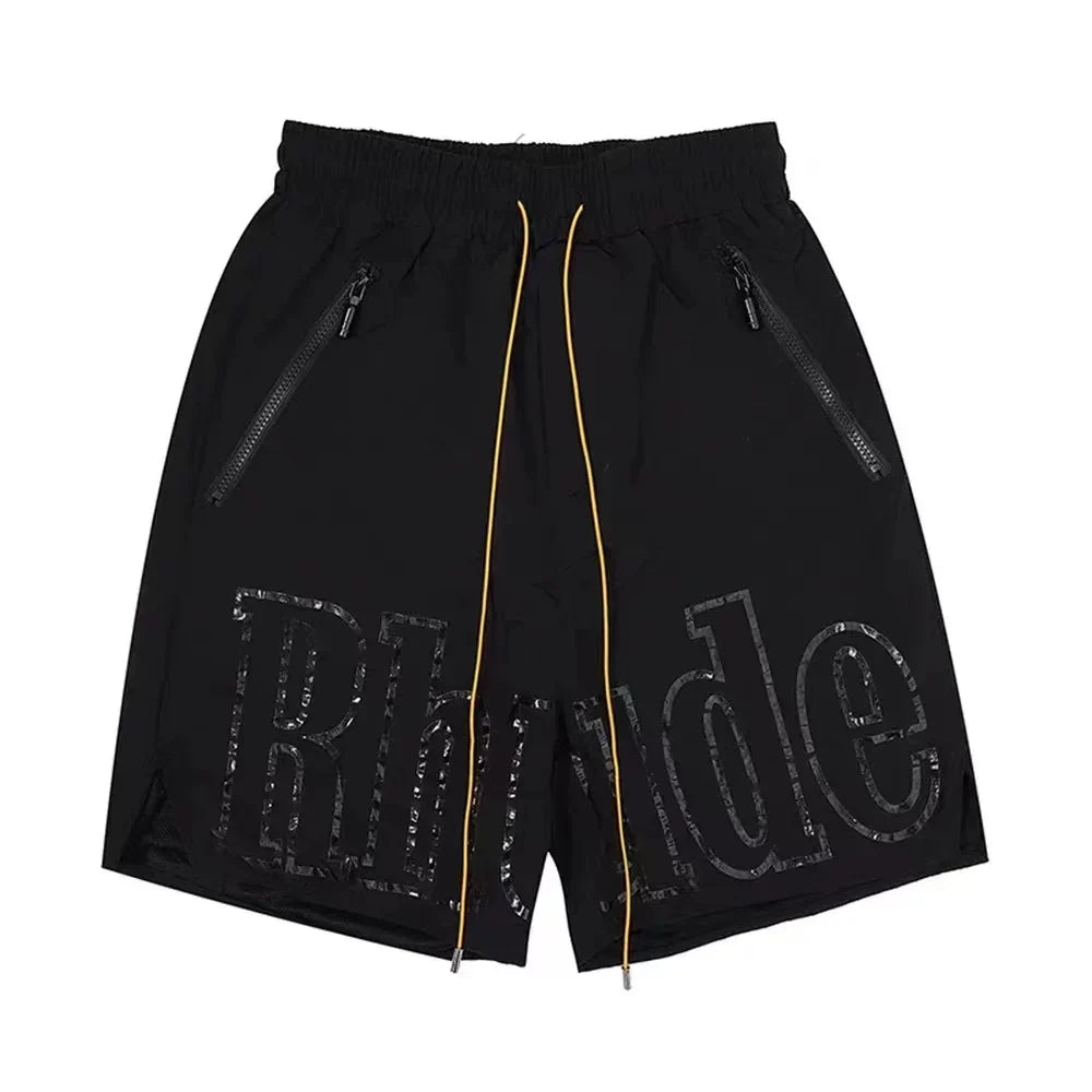 RHUDE Tonal Script Logo Drawstring Athletic Shorts - Black