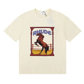 RHUDE Graphic Print T-Shirt - Cream Rearing Horse Motif