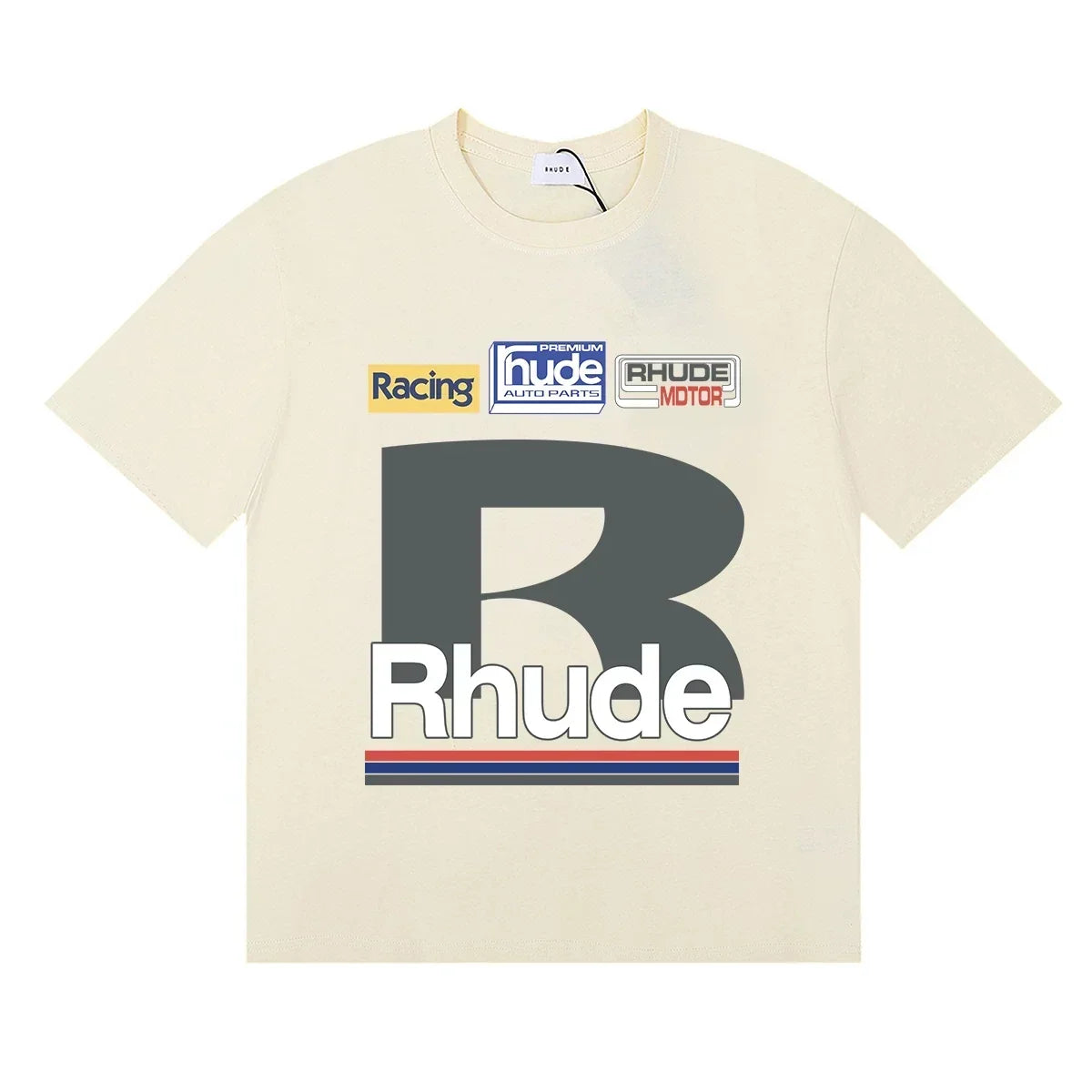 RHUDE Racing Motif Graphic Print T-Shirt - Cream